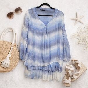 Cocco Bella Italy Blue Ombre Tie Dye Tunic Dress | Made in Italy Boho Layered